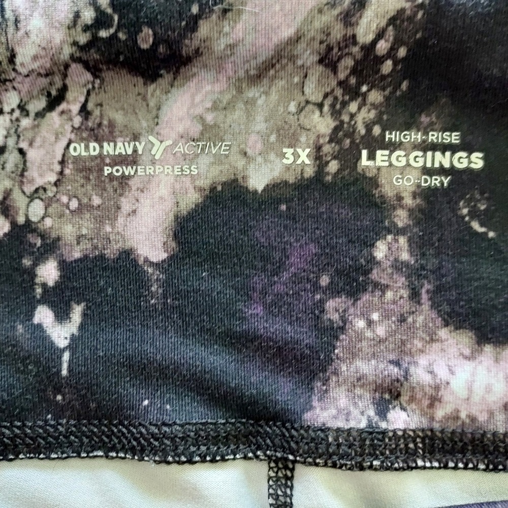Old Navy Active PowerPress High-Rise Leggings 3X Purple Black Marble Go-Dry Crop - Picture 5 of 5